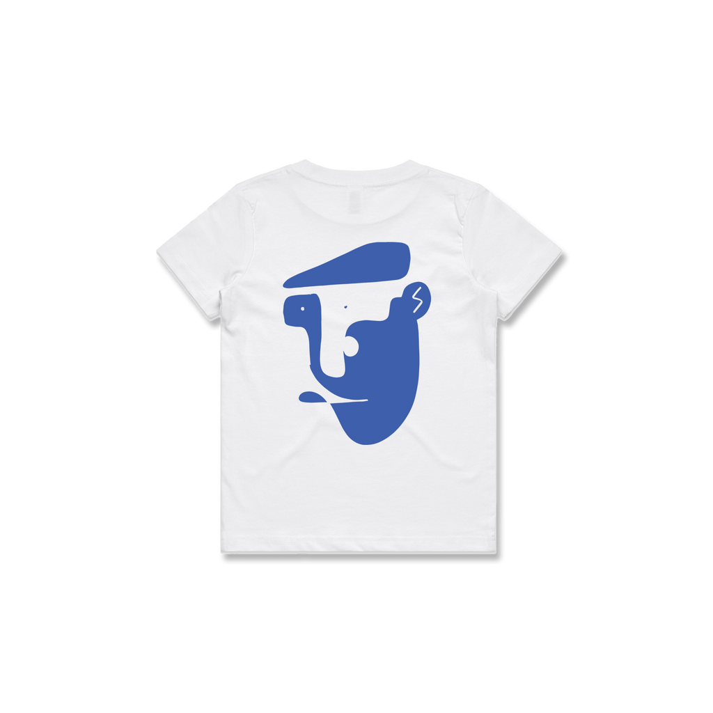 KIDS CHEESE CUTTER TEE (WHITE + BLUE)