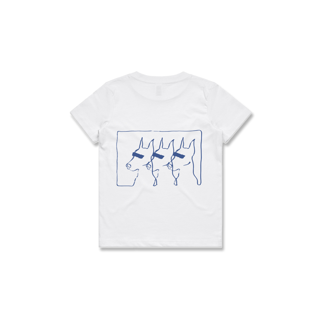 KIDS DOGS TEE (WHITE + BLUE)